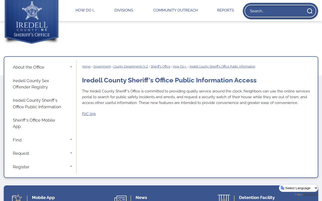 Iredell County Sheriff's Office public information and booking record sources