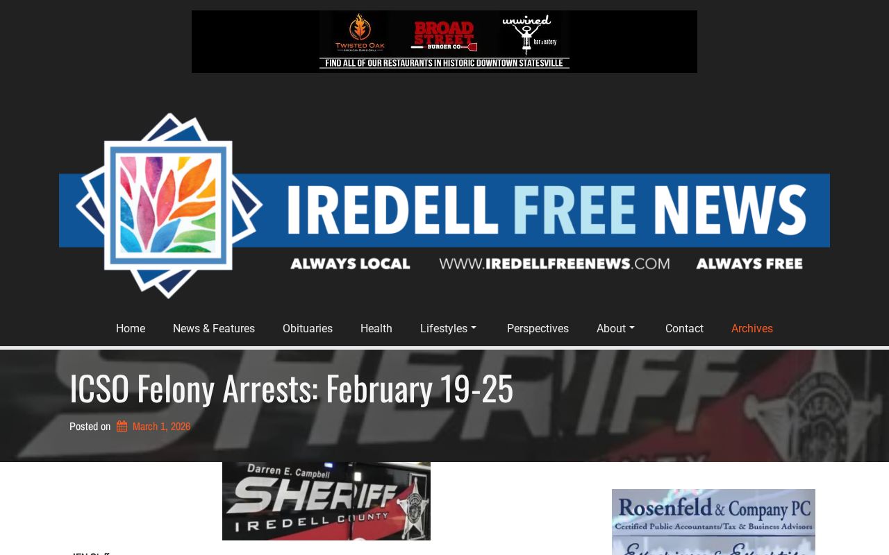 Iredell County local news felony arrest roundup