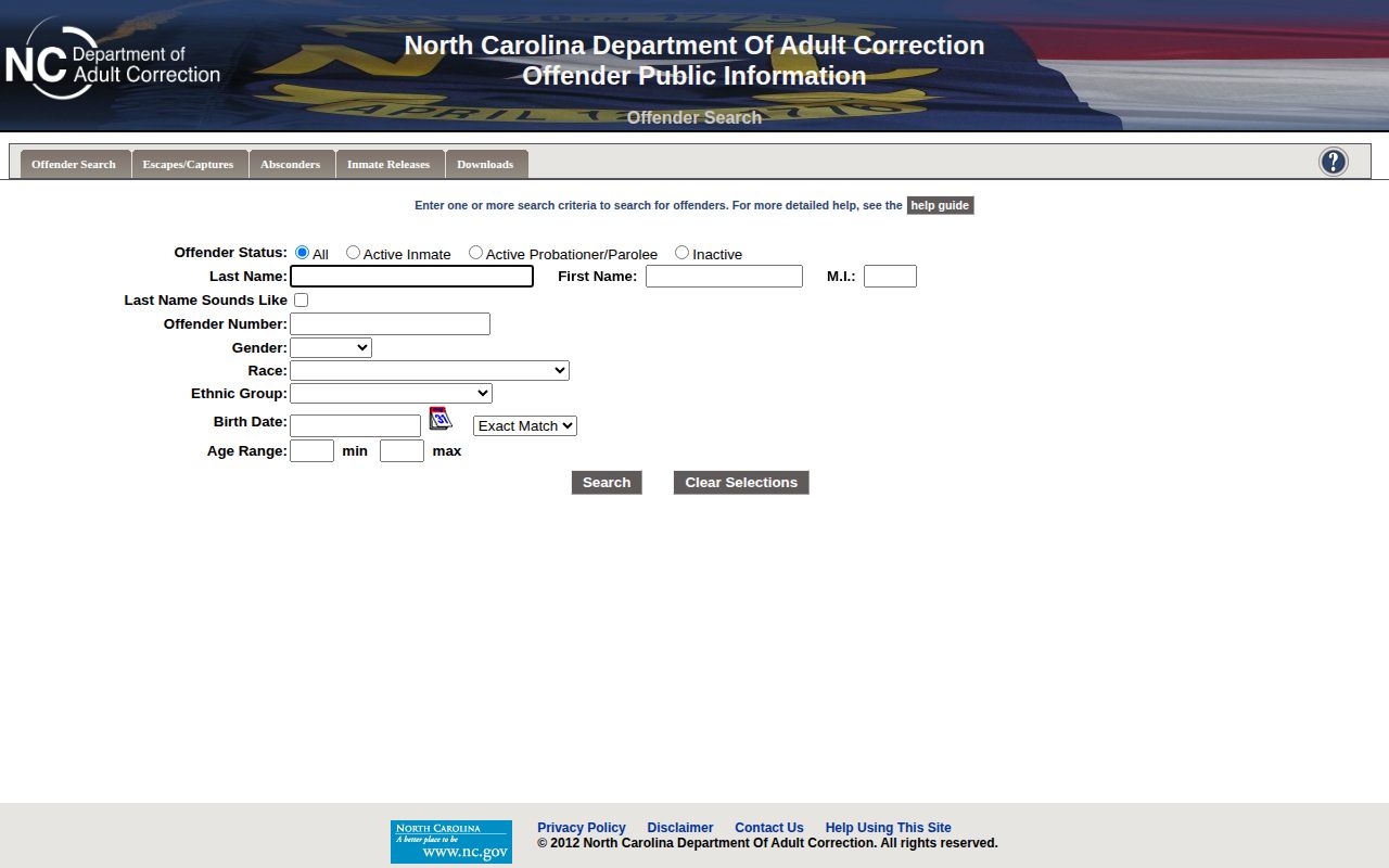 North Carolina Department of Adult Correction offender search information